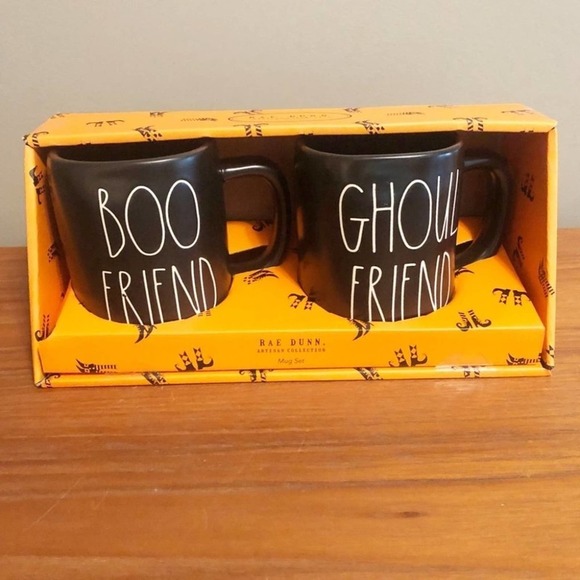 RAE DUNN Boo Friend Ghoul Friend Black Mug Set of 2 NEW - Picture 1 of 4
